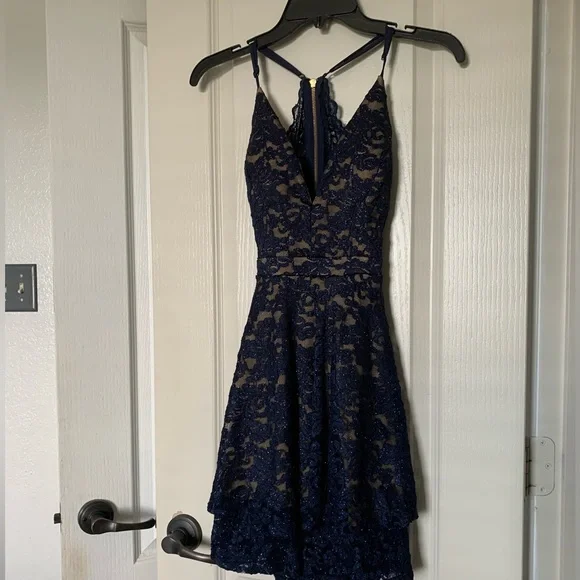 emerald sundae royal blue dress Emerald Sundae Juniors' V-Neck Tiered Skirt Gown